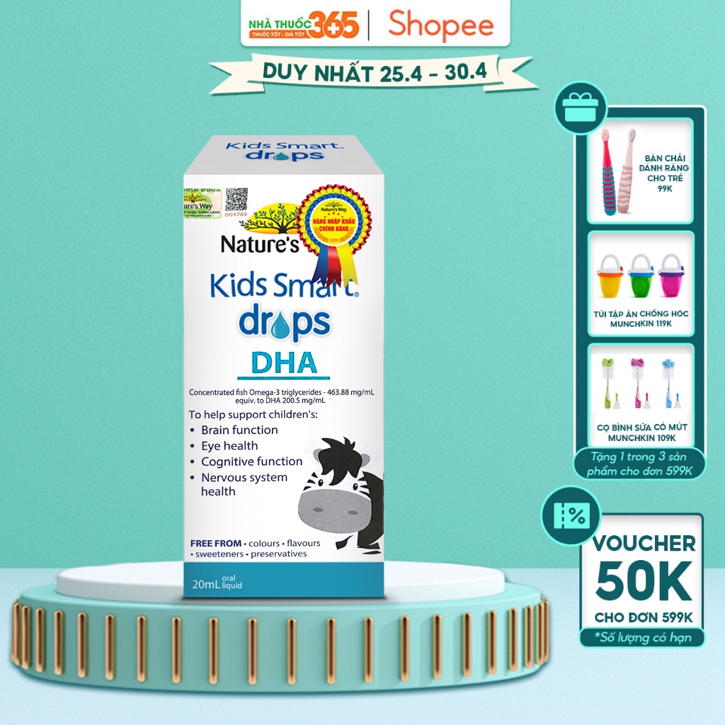 DHA Nature's Way Kids Smart Drops DHA Dạng Giọt Giúp Tăng IQ, Phát Triển Não Bộ Cho Bé 20ml