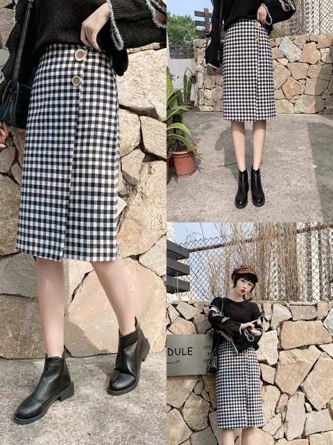 Chân váy dạ dài qua gối kẻ caro chất đẹp | BigBuy360 - bigbuy360.vn