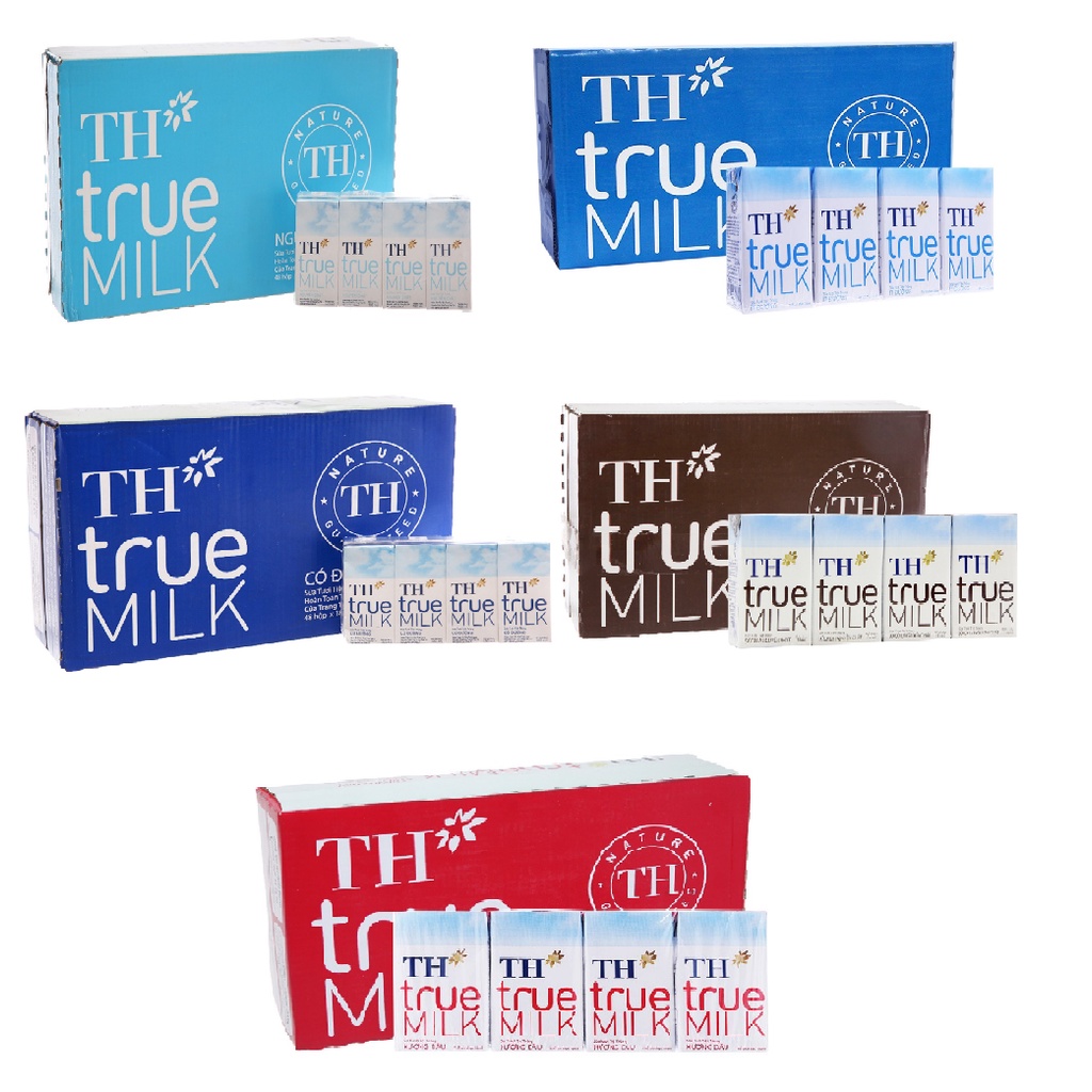 Sữa TH True Milk có đường, ít Đường, các loại 180ml (thùng 48 hộp)
