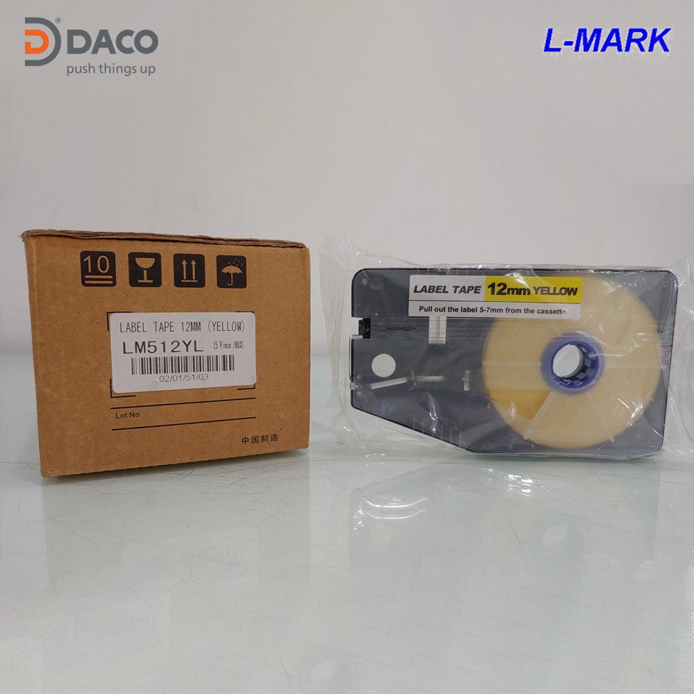 LM512YL Băng nhãn in cho máy in ống lồng đầu cốt LK-330, LK330 L-Mark 12mm x 20m màu Vàng