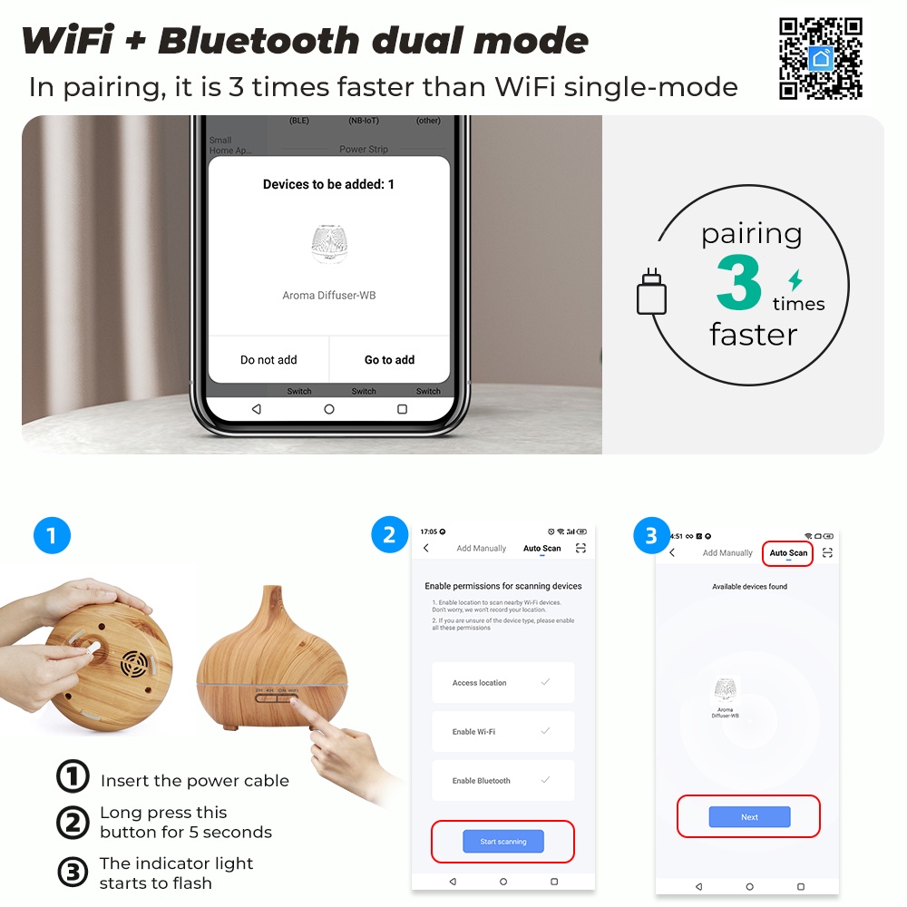 Máy Khuếch Tán Tinh Dầu Làm Ẩm Không Khí Thông Minh WiFi 400ml Có Đèn LED