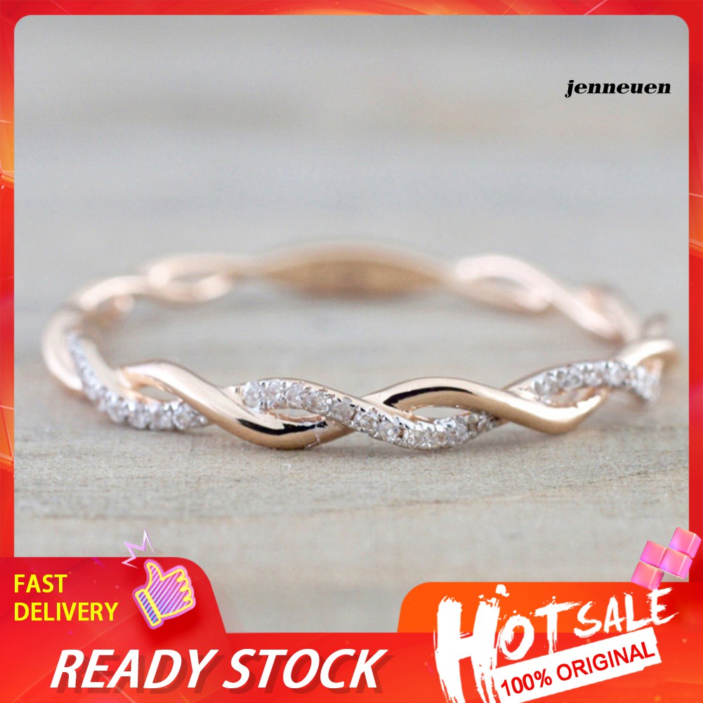 Nhẫn đính đá giả thiết kế dạng xoắn thời trang sang trọng cho nữ