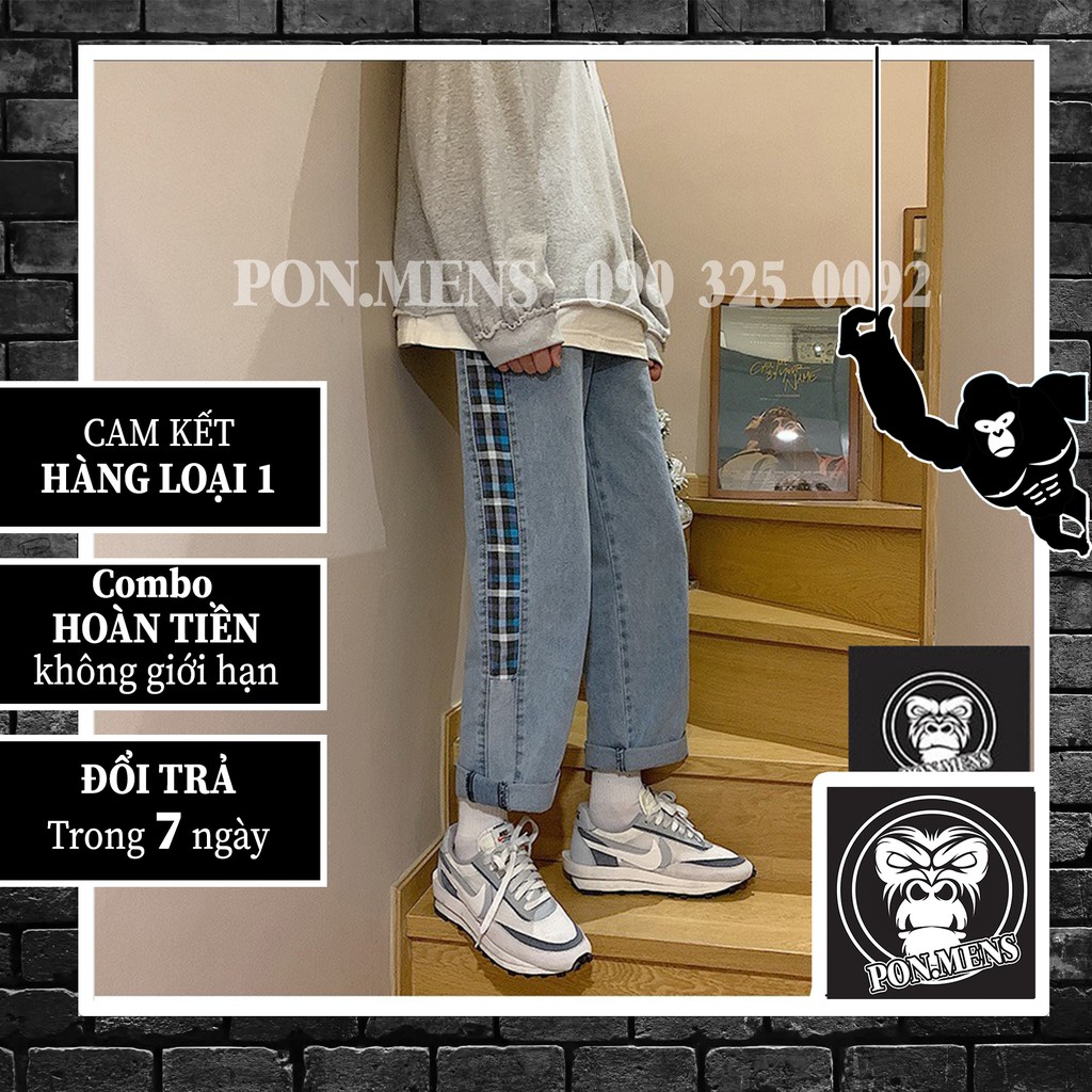 Quần baggy jean ống rộng suông unisex nam nữ họa tiết kẻ sọc 2 bên t515 mới 2021 | BigBuy360 - bigbuy360.vn