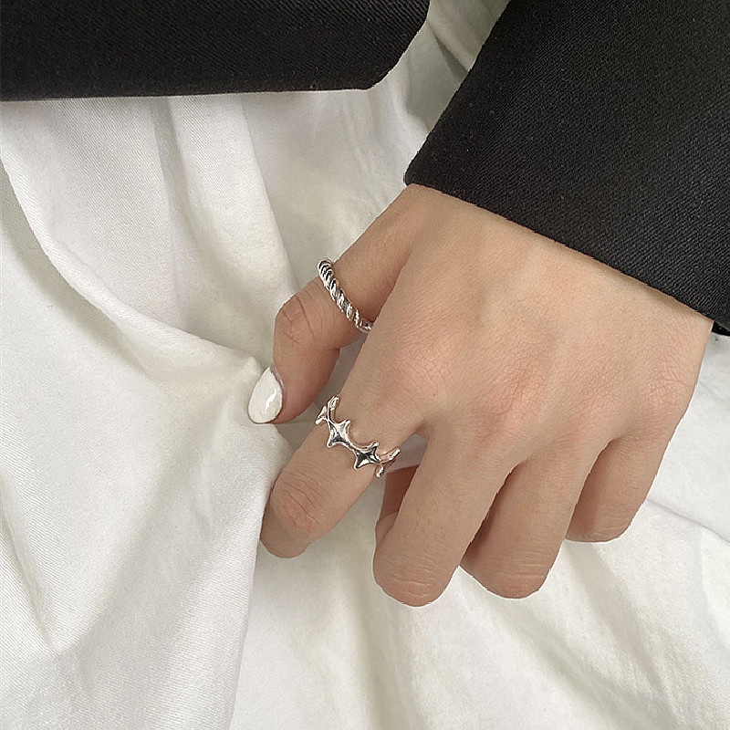 Nhẫn Hở Kiểu Hình Học Đơn Giản Màu Bạc Phong Cách Cổ Điển Thời Trang Cho Nữ