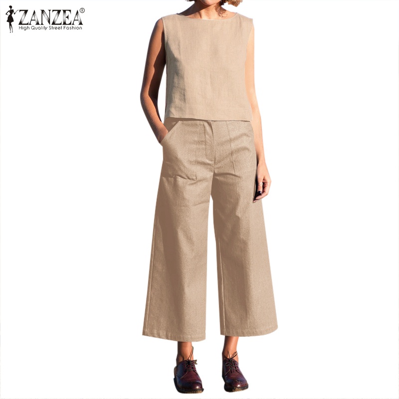 Set đồ ZANZEA gồm áo thun không tay và quần ống rộng thời trang dành cho nữ