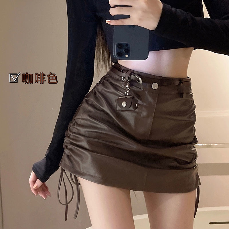 Jiashucheng Chân Váy Da Eo Cao Phối Dây Rút Xếp Li Thời Trang Xuân Hè Dành Cho Nữ