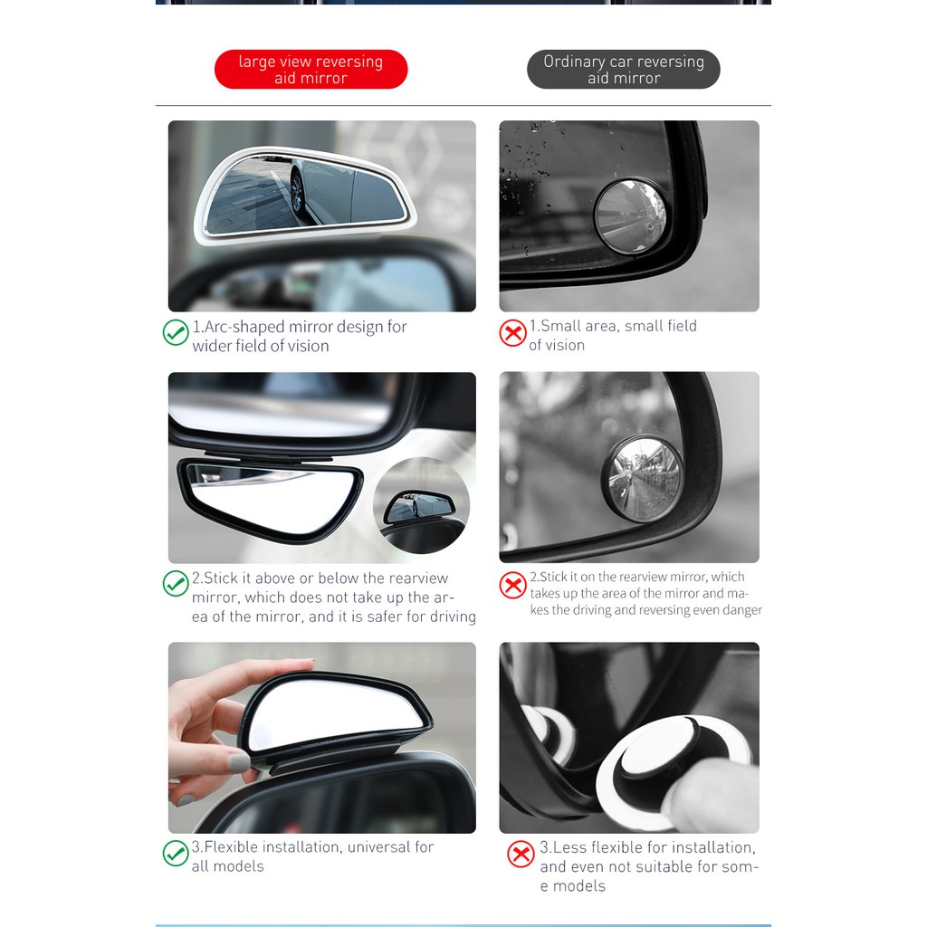 Gương tăng góc rộng cho xe hơi - Baseus 1 Pair Car Blind Rearview Auxiliary Mirror High-Definition Large View Wide | BigBuy360 - bigbuy360.vn