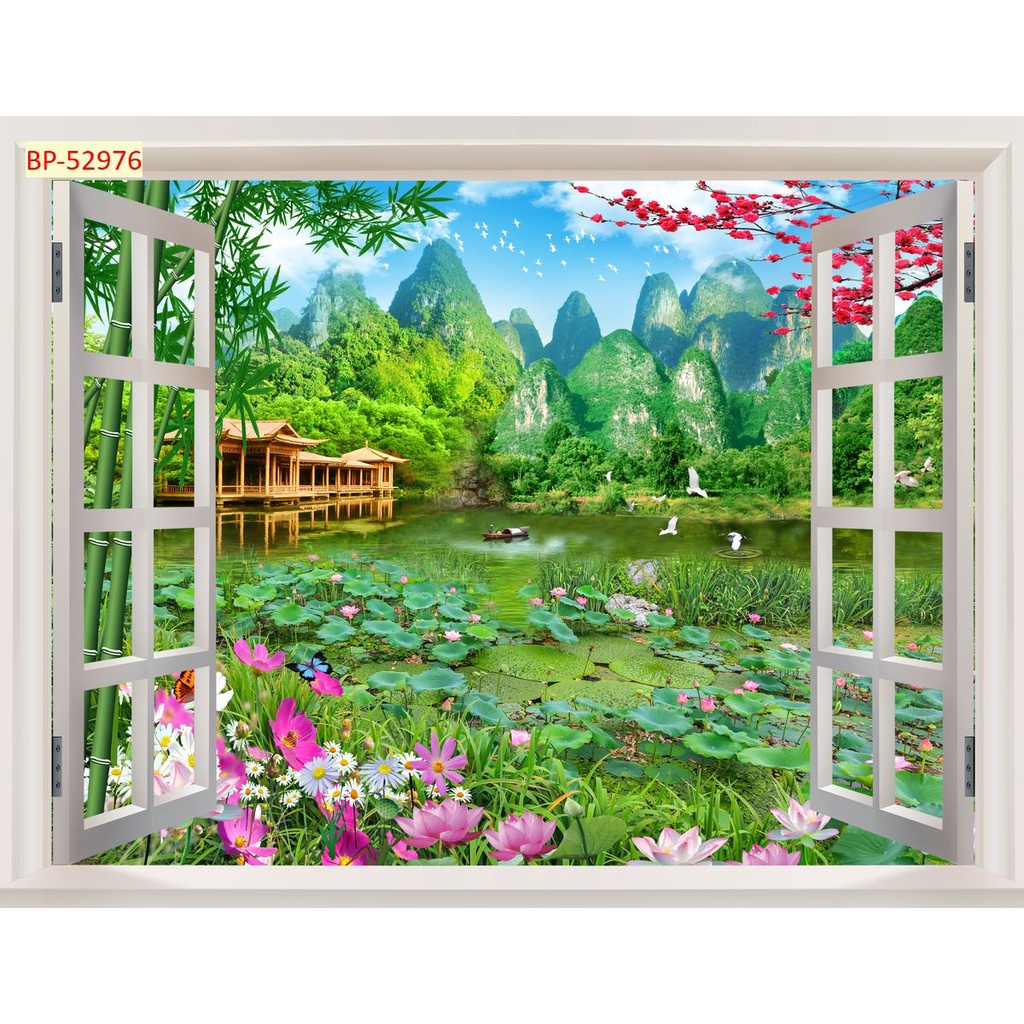 Tranh dán tường cửa sổ phong cảnh tưới mới được mua nhiều nhất