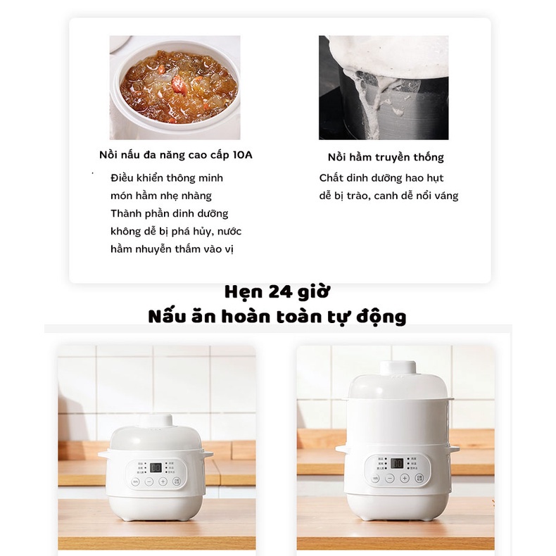 Nồi nấu cháo chậm đa năng Ceool 10A- dung tích 1 lít cho bé ăn dặm - Ninh hầm hấp cách thuỷ chưng yến đa năng