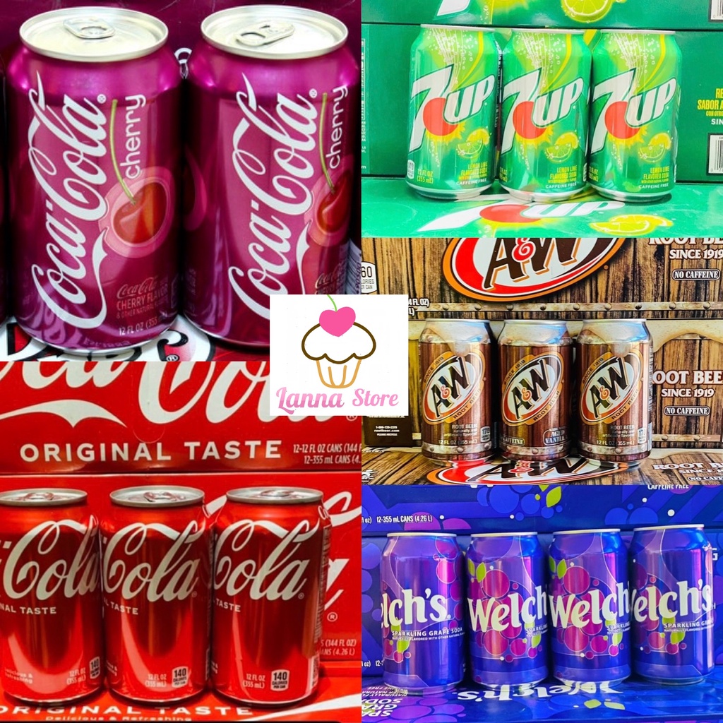 [Tổng Hợp] Coca cherry , 7 Up, Xá Xị A&W , Welchs Nho , Coca Cola Original Lon 355ml -  Mỹ
