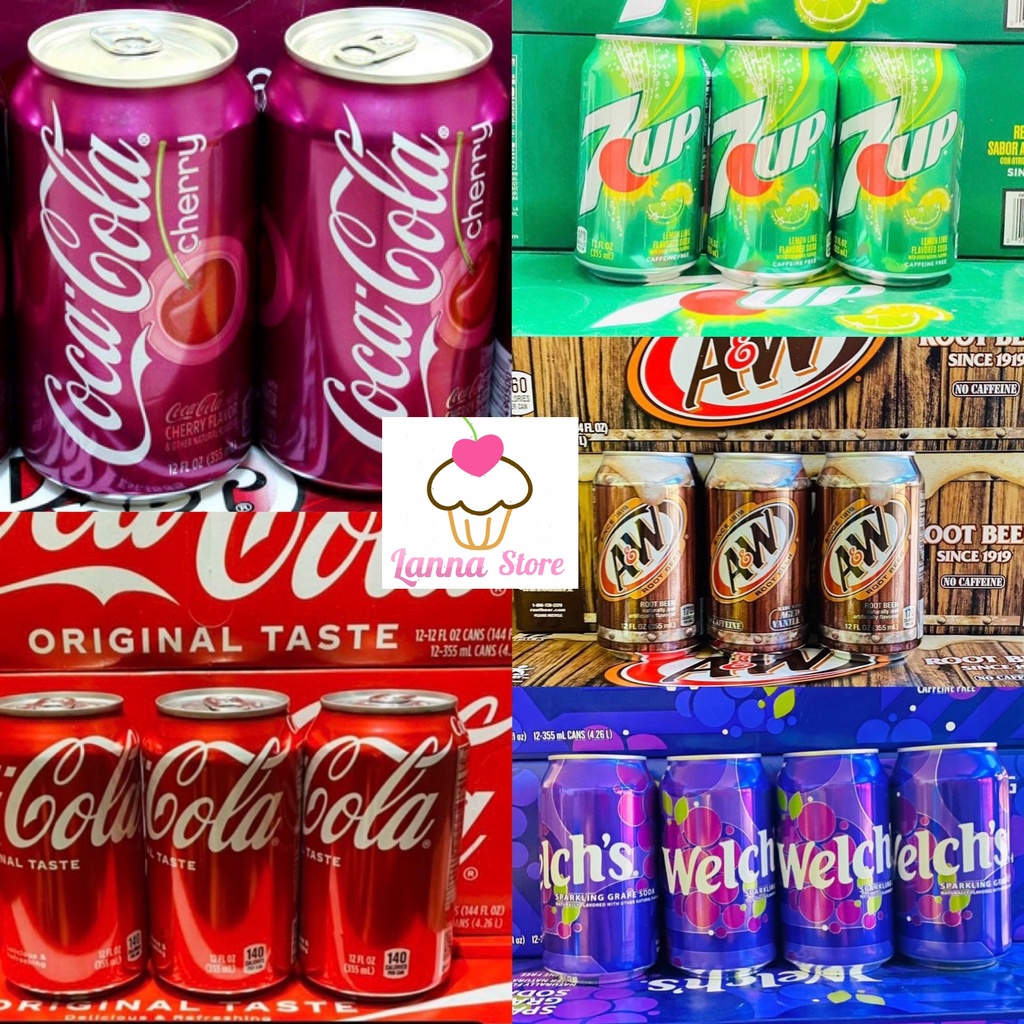 [Tổng Hợp] Nước ngọt Coca cherry , 7 Up, Xá Xị A&amp;W , Welchs Nho , Coca Cola Original Lon 355ml -  Mỹ