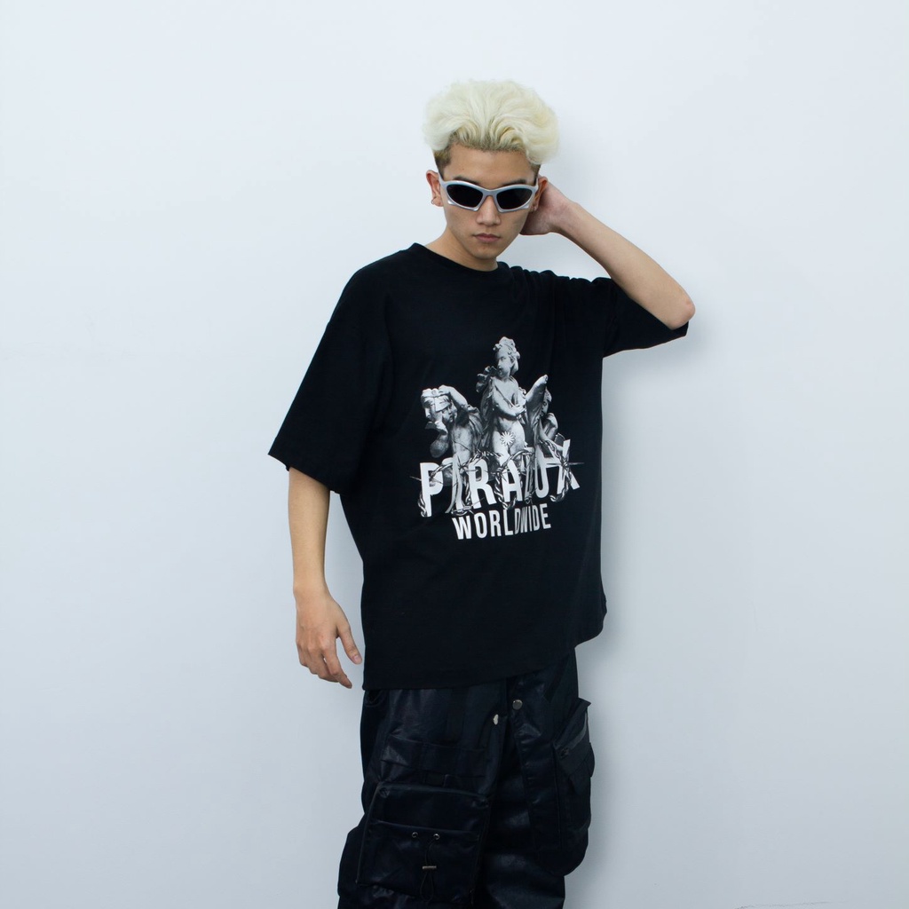 Áo thun form rộng Paradox tay lỡ - Unisex - In hình - LITTLE ANGELS - Màu đen