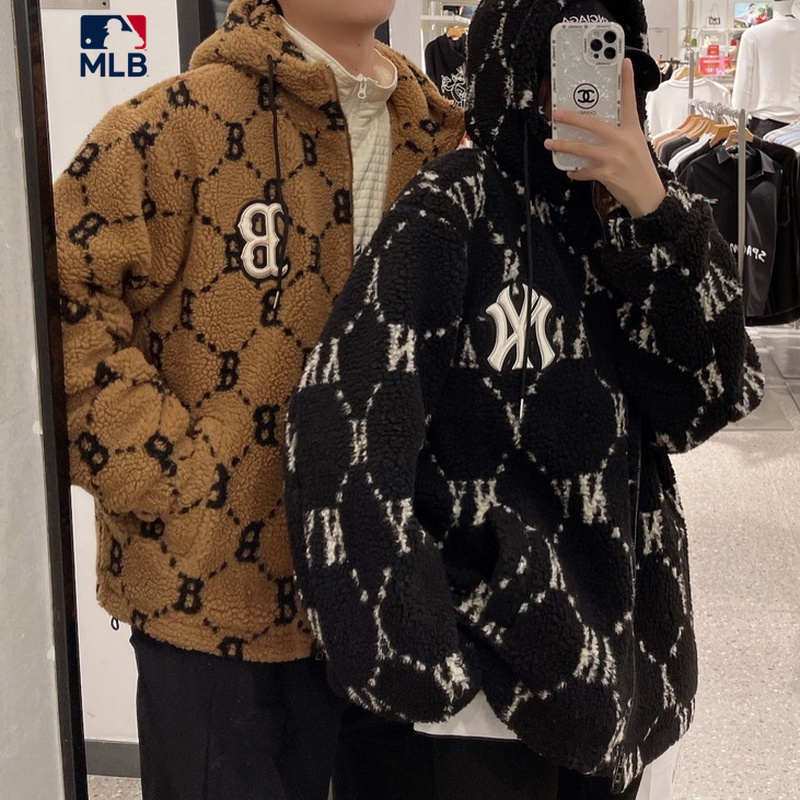Áo Khoác Lông Cừu Thêu Logo MLB100% Chính Hãng Thời Trang Hàn Quốc Cho Nam Nữ