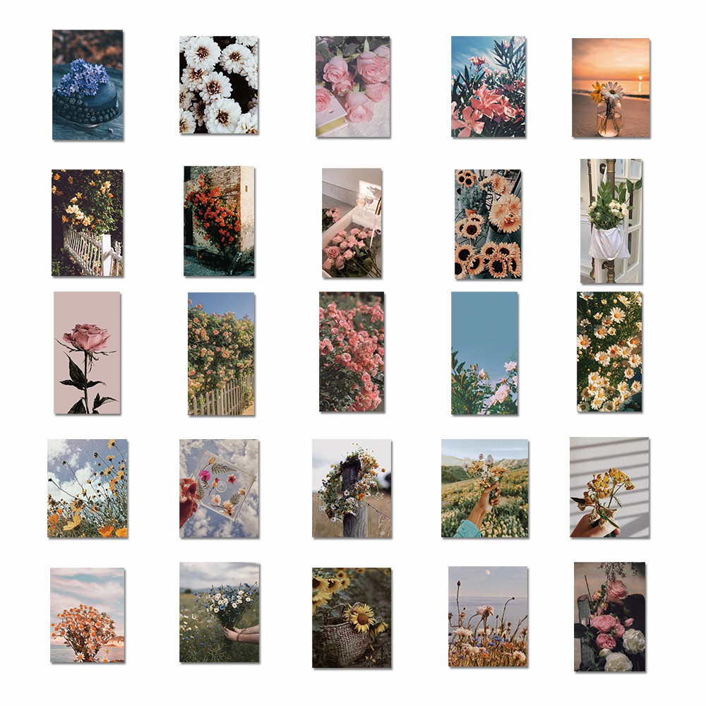 Set 52 Miếng Dán Trang Trí Sổ Tay Họa Tiết Hoa Xinh Xắn Chống Thấm Nước diy