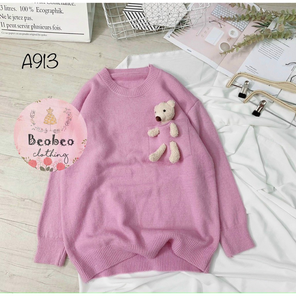 Áo len tay dài kèm gấu 5 màu dễ thương