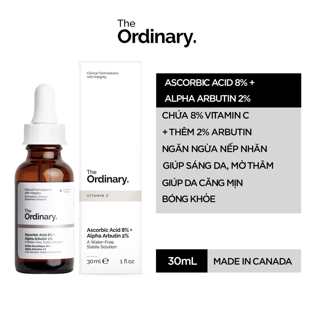 THE ORDINARY Serum Ascorbic Acid 8% + Alpha Arbutin 2% Tinh chất dưỡng sáng, mờ nám, giảm thâm 30mL