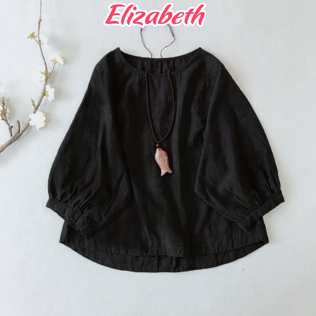 Áo kiểu nữ Hàn Quốc form rộng bigsize Elizabeth chất liệu đũi tơ mềm nhẹ thoáng mát AKH.46