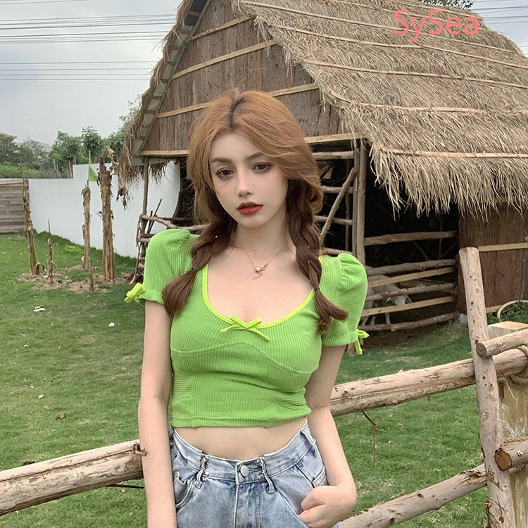 Áo Croptop Tay Ngắn Màu Hồng Thời Trang Mùa Hè Cho Phái Nữ