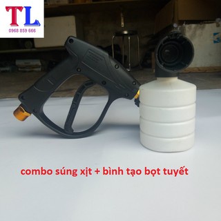 Súng Xịt Rửa Xe Áp Lực Cao Và Bình Tạo Bọt Tuyết (súng đen ren 22mm + bình bọt tuyết 0,5 lít)