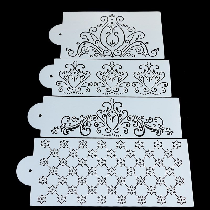 Set 4 Khuôn Trang Trí Bánh/Sô Cô La Bằng Nhựa Dập Nổi Họa Tiết Độc Đáo