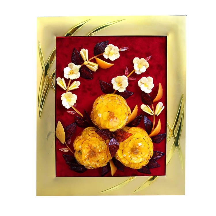 Table amber picture 3 Roses/Golden frame