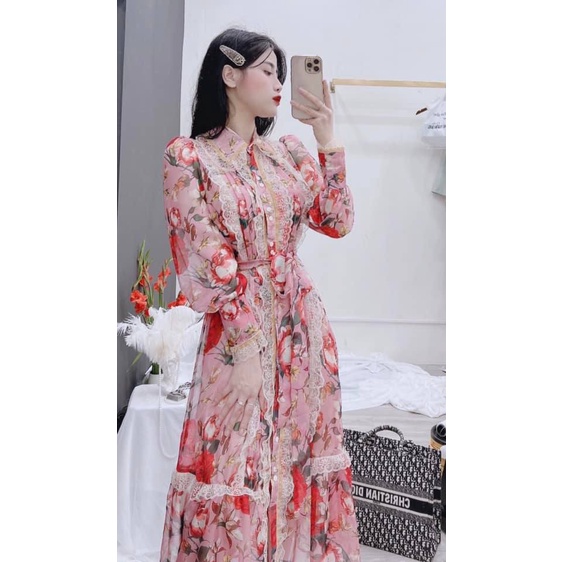 Váy tơ hoa viền ren nhung siêu xinh