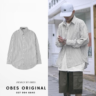 [OBES] Áo sơ mi kẻ trắng đen dài tay AK109