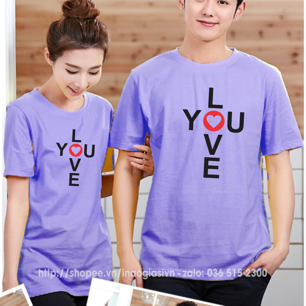 Áo đôi I LOVE màu tím