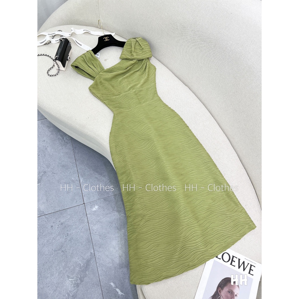 Váy xốp sóng lệch vai nơ