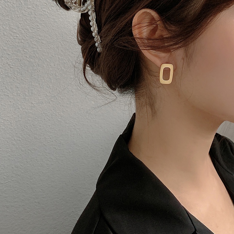 Bông Tai Kim Bạc Hình Vuông Phong Cách Retro Cho Nữ