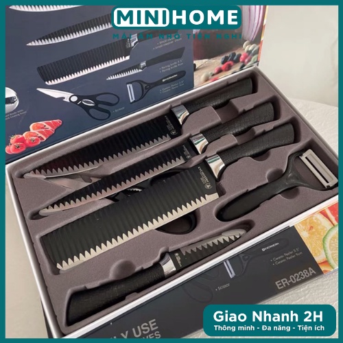 Bộ Dao Nhật Chính Hãng 6 Món ASAKH TD03 Cao Cấp, Bộ Dao Nhà Bếp Chống Dính, Chống Gỉ Sét Tiện Lợi