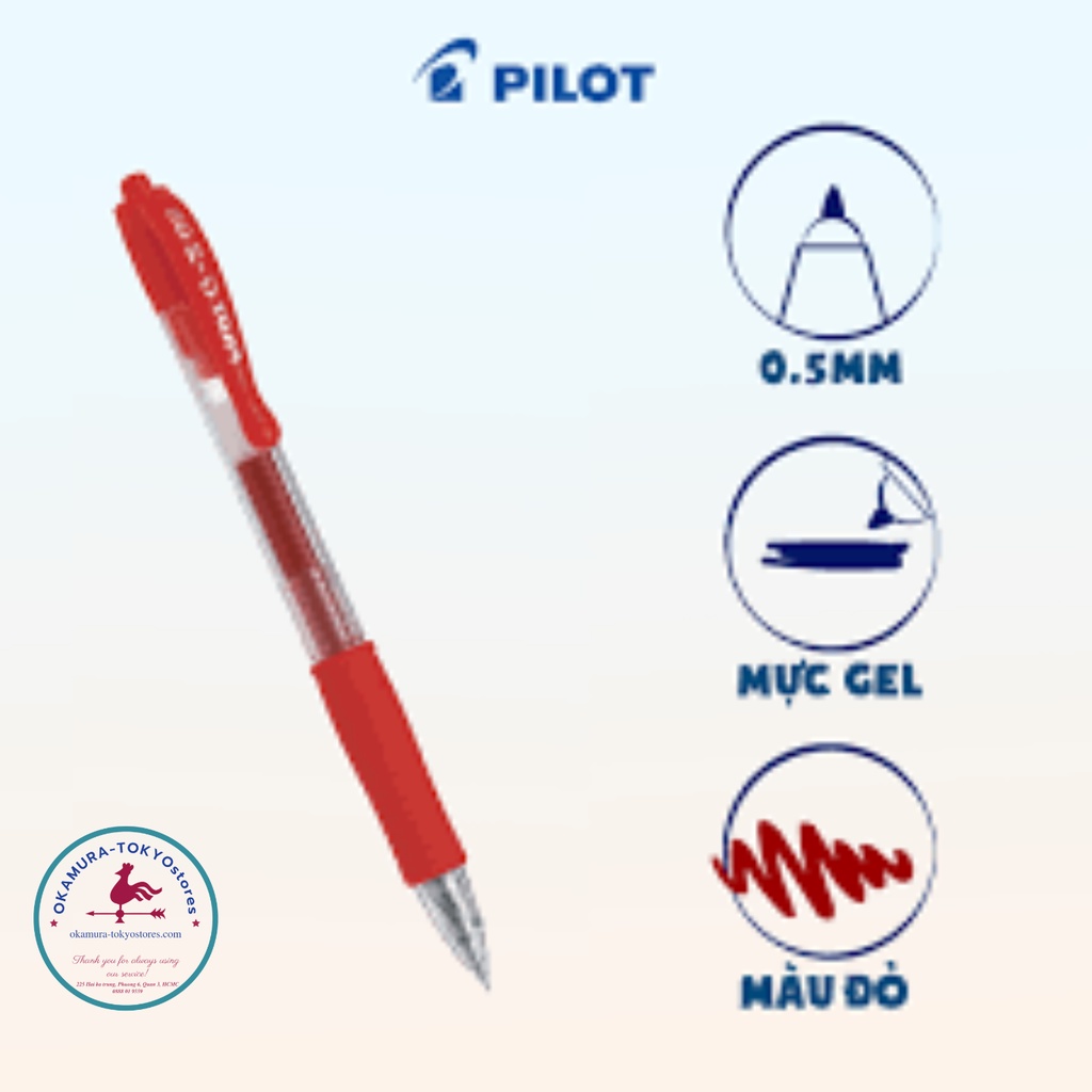Bút mực gel g2 mực đỏ, Pilot, viết êm đầu bút bi siêu bền, ngòi 0.5mm