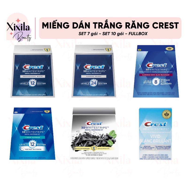 FULLBOX-Miếng dán trắng răng CREST 3D WHITE Professional/ Supreme/ Glamorous/ 1Hour chính hãng