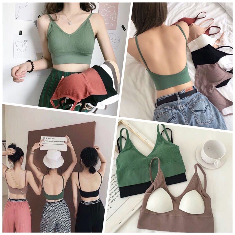 [Che Tên] Áo Bra Nữ 2 Dây Gân Tăm Chất Đẹp Hở Lưng TOPBRA