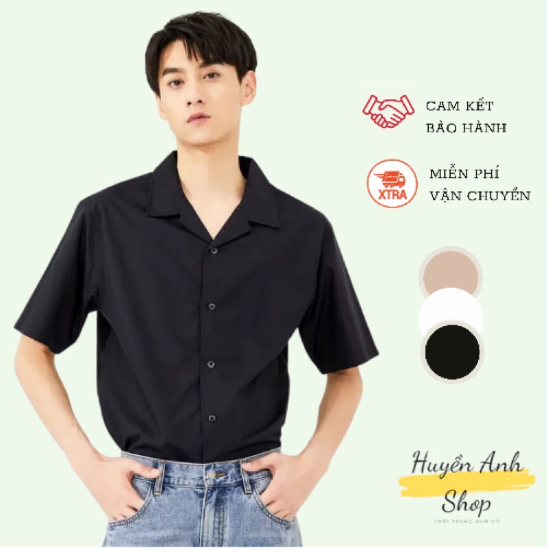 Áo sơ mi ngắn tay cổ vest nam nữ áo sơ mi cộc tay form rộng áo sơ mi unisex 3 màu Đen Trắng Be | BigBuy360 - bigbuy360.vn
