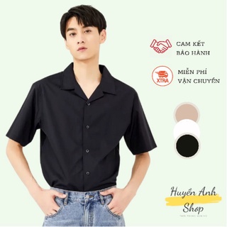 Áo sơ mi ngắn tay cổ vest nam nữ áo sơ mi cộc tay form rộng áo sơ mi unisex 3 màu Đen Trắng Be