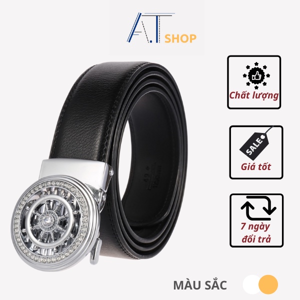 Thắt lưng da PU nam cao cấp, dây nịt mặt tròn khóa tự động thời trang lịch lãm