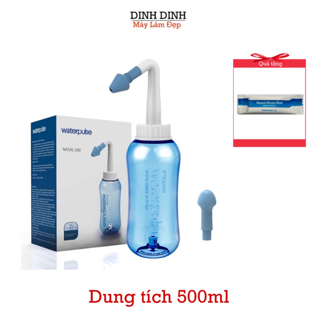 Combo bình rửa mũi và muối rửa mũi cho bé, người lớn Waterpulse, dụng cụ xịt rửa mũi Dinh Dinh ngăn ngừa viêm xoang