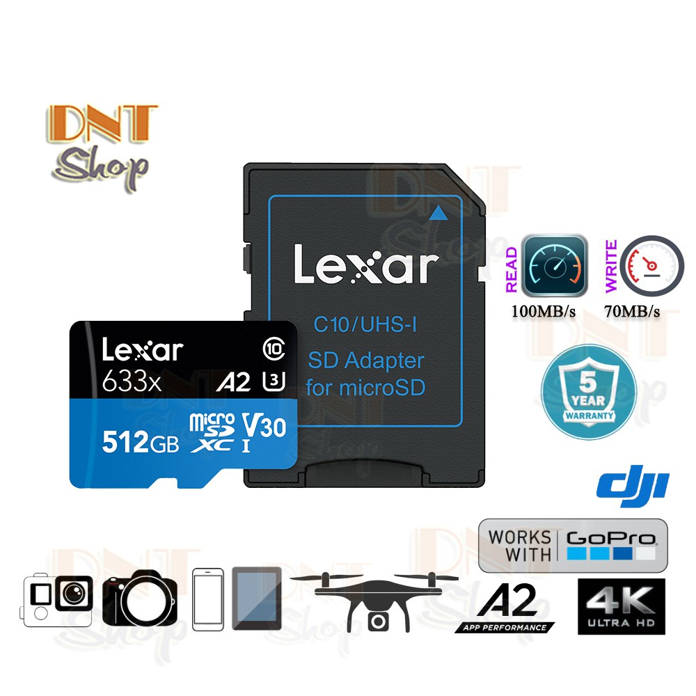 Thẻ nhớ MicroSDXC Lexar 512GB A2 V30 U3 4K 633x 100MB/s - With Adapter | WebRaoVat - webraovat.net.vn