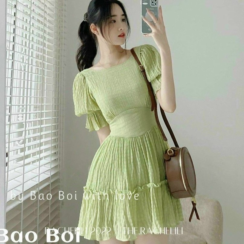 Đầm tay phồng hở lưng dáng xòe tầng đi chơi đi biển dự tiệc