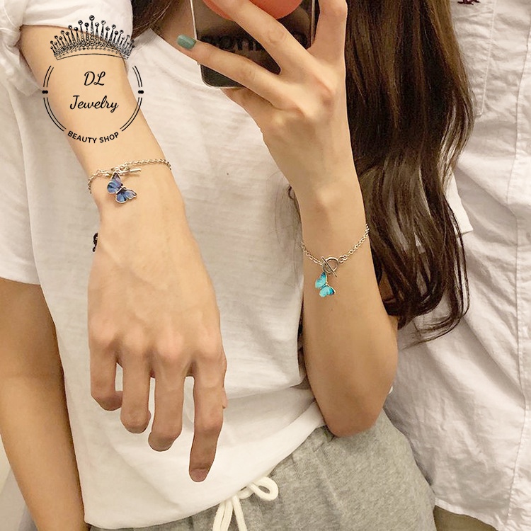Vòng tay nữ  DL.Jewelry Lắc tay hình Bướm xanh Vòng tay tình bạn phong cách Hàn Quốc