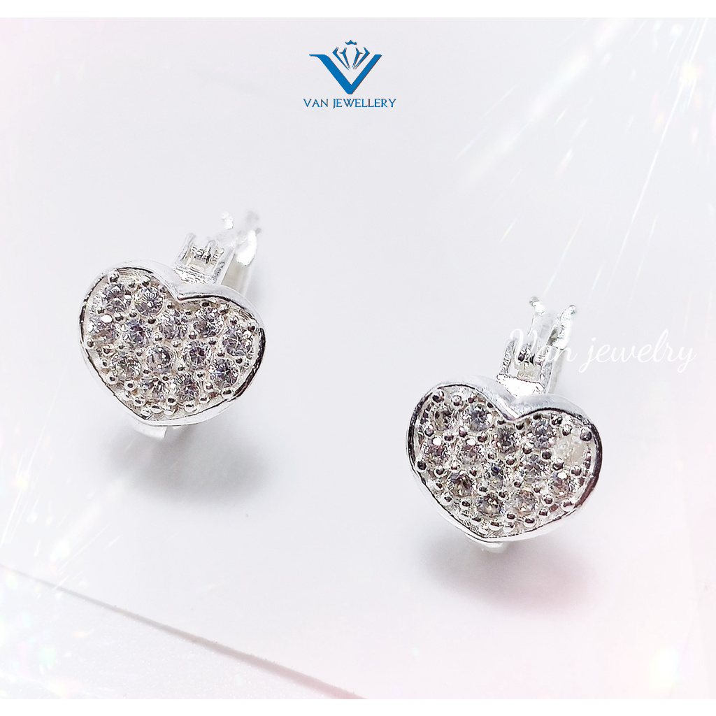 Khuyên tai bạc Van Jewelry V10567 khuyên cài trái tim đính đá bạc ta