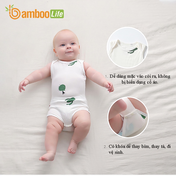 Bộ bodysuit ngắn tay trẻ em sợi tre Bamboo Life BL103 áo liền quần hình họa tiết xinh cho bé
