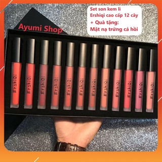 Set son kem lì Ershiqi cao cấp 12 cây + Quà tặng 2 mặt nạ trứng cá hồi