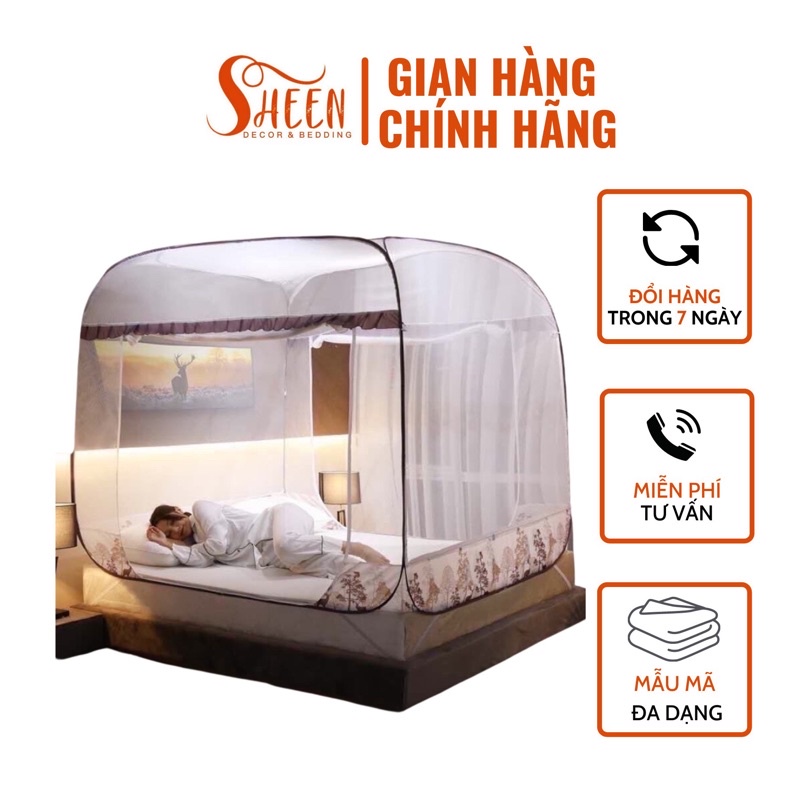 Màn chụp tự bung đỉnh vuông,mùng chụp cao cấp Sheen bedding bh 12 tháng (ảnh thật)