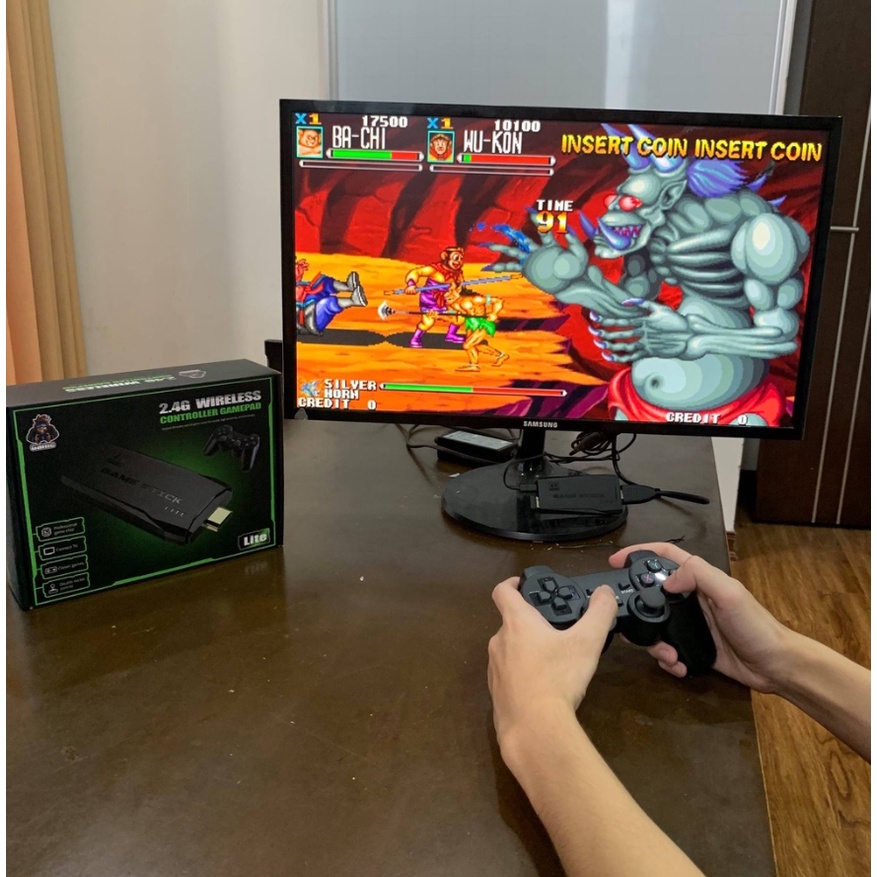Máy Chơi Game Stick 4k 10.000 trò game mới tải thêm, máy chơi game cầm tay không dây 2.4G Cho PS1/GBA - BH 1 năm