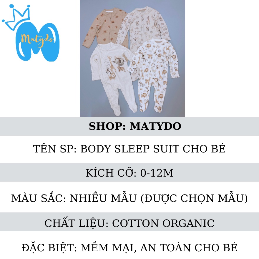 Body cho bé dài tay MATYDO sleepsuit phong cách Hàn cho trẻ sơ sinh bộ đồ liền thân từ 0 đến 12 tháng