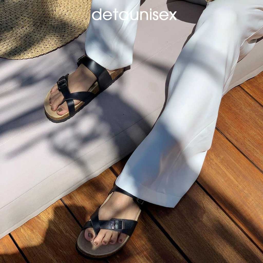 Dép xỏ ngón nam nữ văn phòng đế trấu Birken văn phòng DETAUNISEX màu ĐEN - DETA22