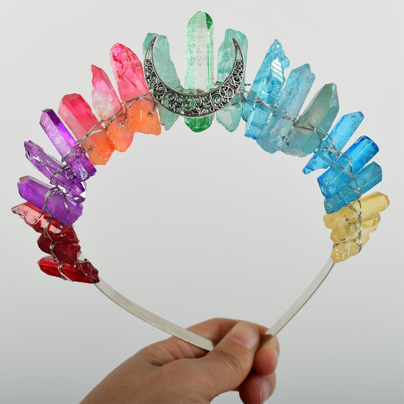 Flgo Băng Đô Cài Tóc Đính Pha Lê Nhiều Màu Hình Mặt Trăng Dành Cho Tiệc Cưới Đính Hôn