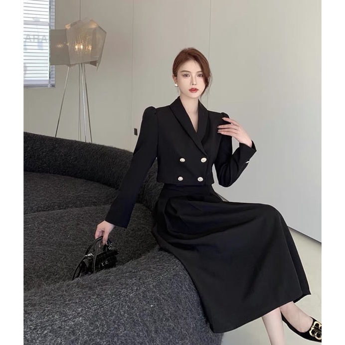 Set áo blaze ngắn + chân váy xoè sang chảnh